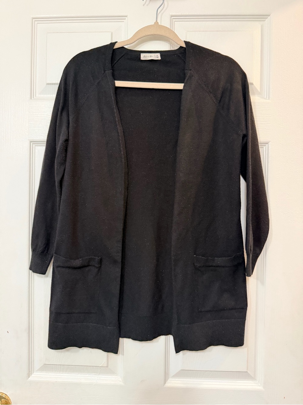 Active USA Black Open-Front Long Cardigan with Pockets